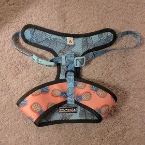 Frenchie pineapple & palm leaf, reversible dog harness